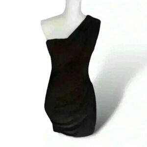 One Shoulder Ruched Black Fitted Mini Dress Size Medium​​